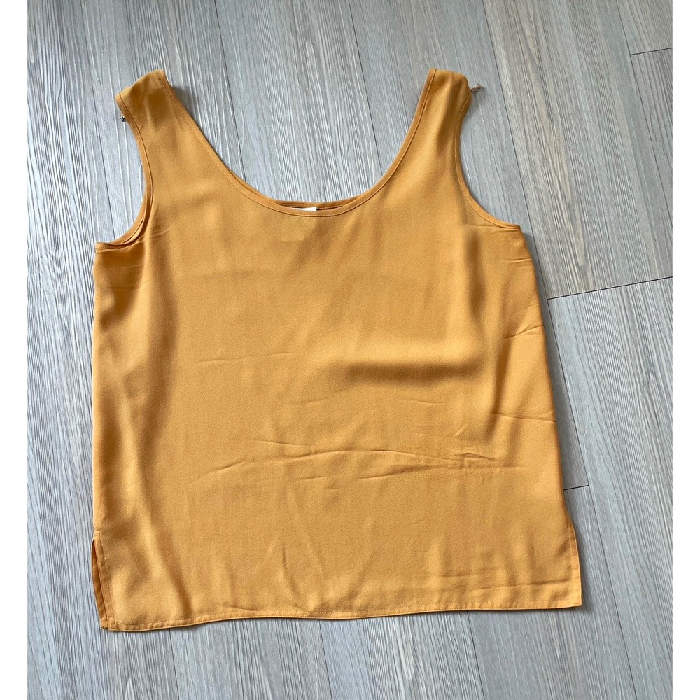 Anne Klein Yellow Silk Solid Scoop Neck Tank Top Size 10 Staple Capsule